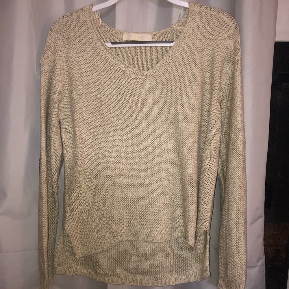 V Neck Tan Sweater
